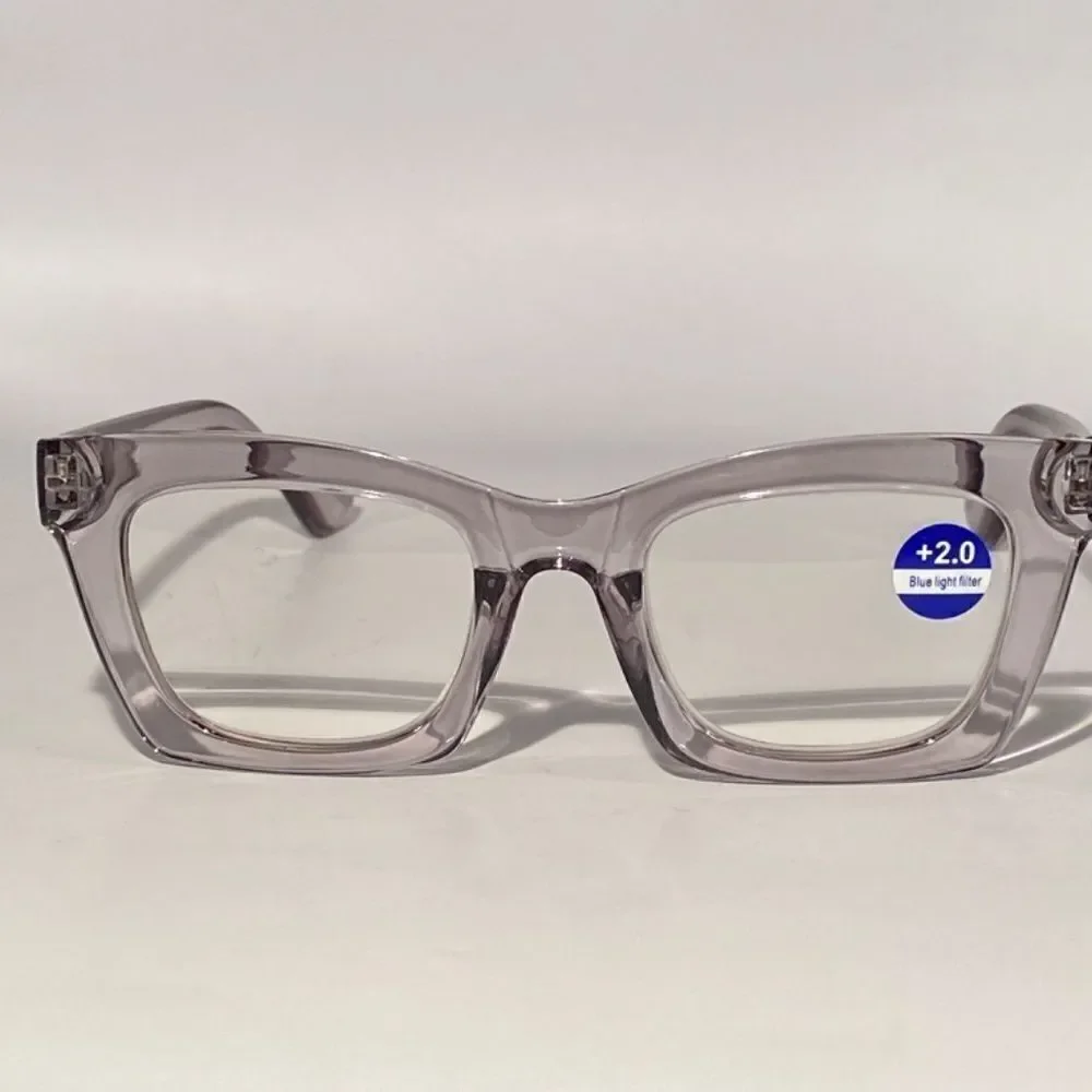 1107 Gretchen Reading Glasses 2.0 Square Eyeglasses Clear Gray Frames NWT